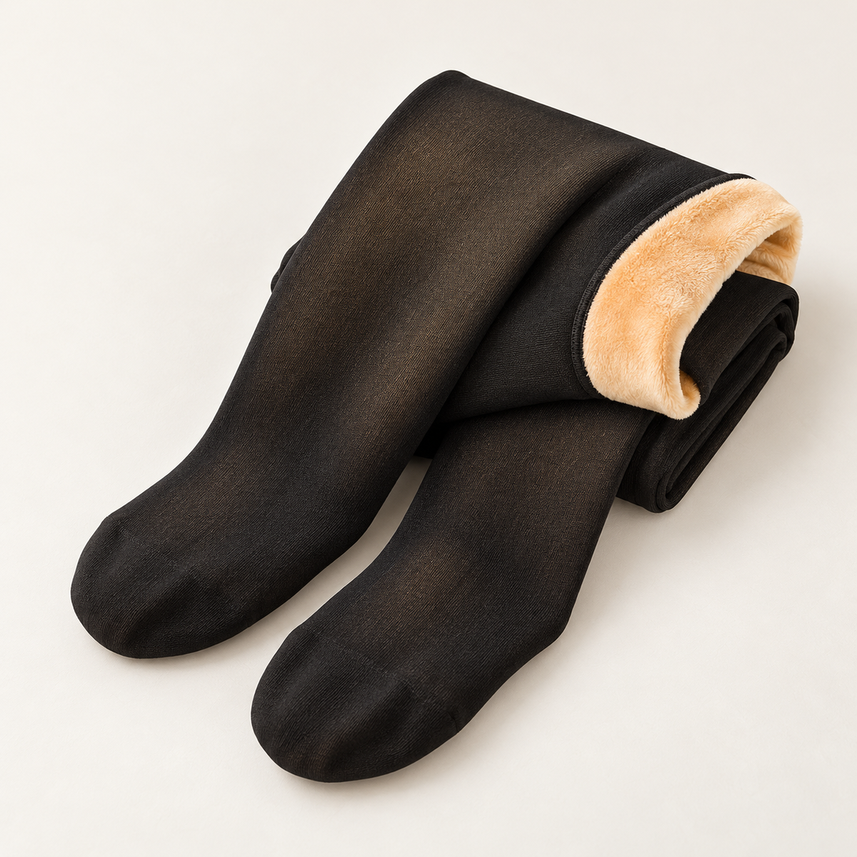 Folded Midnight footed tights with the fleece lining turned outward